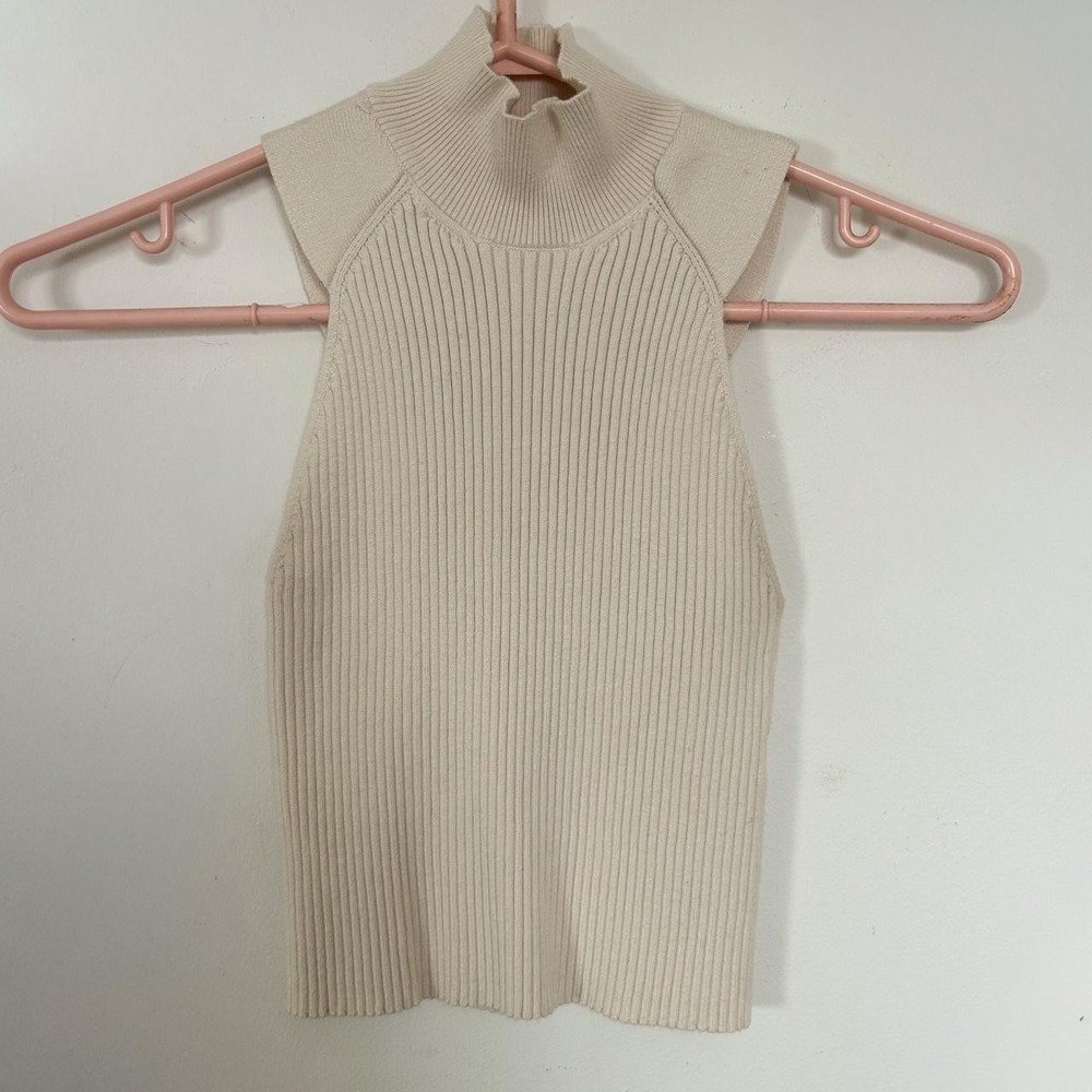 Dynamite Cream ribbed knit cropped halter top/turtleneck